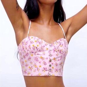 Zara Button Front Cami Corset Crop Top Floral Print Pink Lavender.NWT Size : M